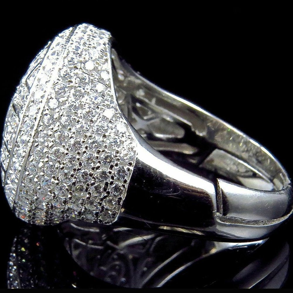 Fashion Luxury Full Crystal Zircon 925 Silver Plated Ring for Men,UNVN12073 - Picture 6 of 9